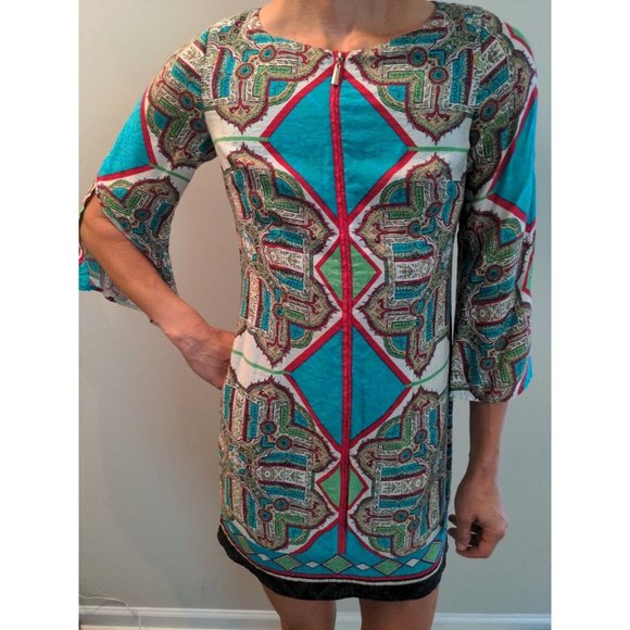 Laundry By Shelli Segal Dresses & Skirts - Laundry Shelli Segal Short Tunic Dress Blue Zip Up 3/4 Bell Sleeves Size 0